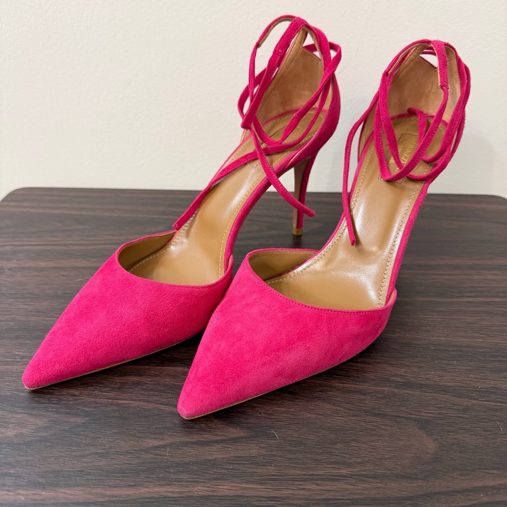 Aquazzura Hot Pink Barbiecore Suede Lace-Up Pumps – Size 39 – Made in Italy